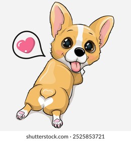 Cute Cartoon Corgi with hearts isolated in a white background