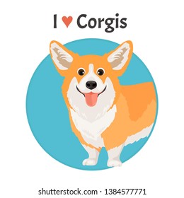 Cute cartoon corgi icon. Vector illustration of pet dog in flat simple style.