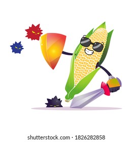 cute cartoon corn against virus. vector illustration