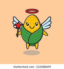 Cute Cartoon corn character in the form of fairy in 3d cartoon style concept