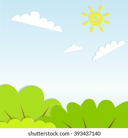 Cute cartoon country  horizontal landscape, nature vector illustration