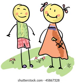 A cute cartoon couple