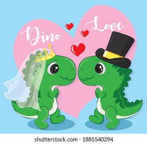 süße Cartoon-paar verliebte Dinosaurier. Happy Valentinstag-Cartoon-Doodle-Vektorgrafik