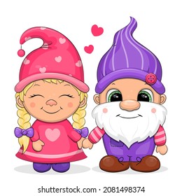 Cute cartoon couple of gnomes. Vector illustration of people on a white background.