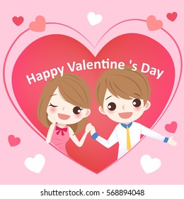 cute cartoon couple with heart and smile happily