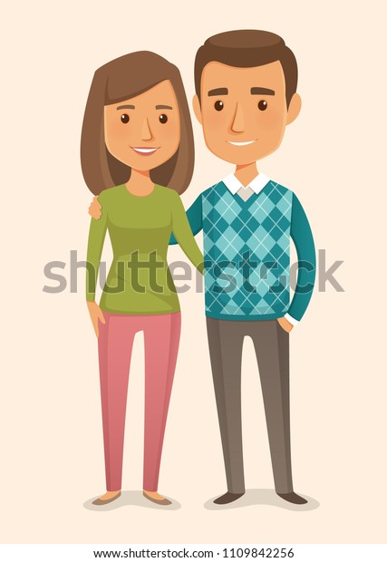 Cute Cartoon Couple Hugging Stock Vector (Royalty Free) 1109842256