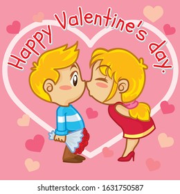Cute Cartoon Couple Kiss, Happy Valentine's Day