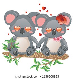 Cute Cartoon Couple Koala Bears Lovely Stock Vector (Royalty Free