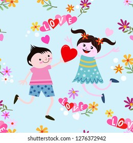 Cute cartoon couple in love  pattern.