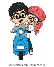 Motocicleta de passeio de casal de desenhos animados bonito