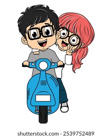 Motocicleta de passeio de casal de desenhos animados bonito