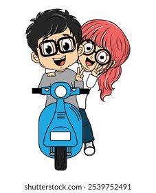 Motocicleta de passeio de casal de desenhos animados bonito