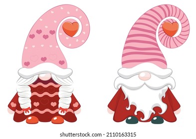 Cute cartoon couple of scandinavian gnomes, Valentine's day themed illustration.