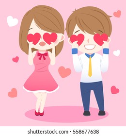 Cute Cartoon Couple Take Heart Smile Stock Vector (Royalty Free) 556878661