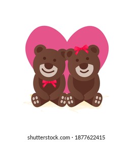 Cute cartoon couple teddy bear design isolated on white background