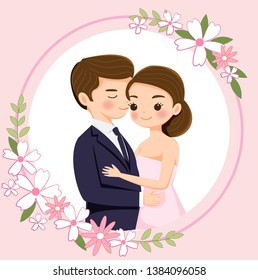 cute cartoon couple for wedding invitations card