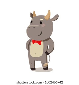Cute cartoon cow with a bow tie