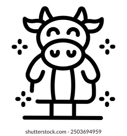 Cute cartoon cow character standing and smiling, ideal for children's illustrations