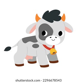 Personaje de vaca de dibujos animados, ilustración de animales de granja vectorial para niños