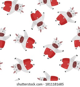 Cute cartoon cow christmas character background. Seamless pattern with ox fow new year design.