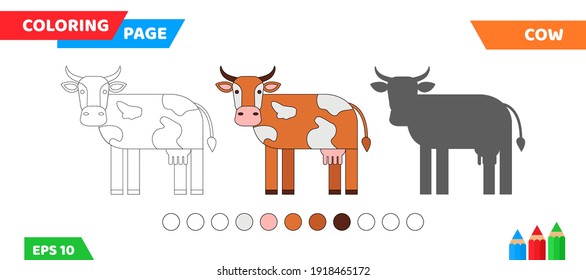 cute cartoon cow coloring page for kids education vector illustration