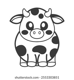 Cute Cartoon Cow Coloring Page for Kids Kawaii Style Vector Art.