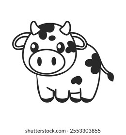 Cute Cartoon Cow Coloring Page for Kids Kawaii Style Vector Art.