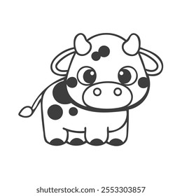 Cute Cartoon Cow Coloring Page for Kids Kawaii Style Vector Art.