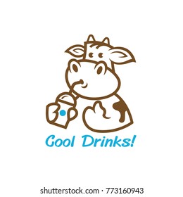 A Cute Cartoon Cow With A Drinks