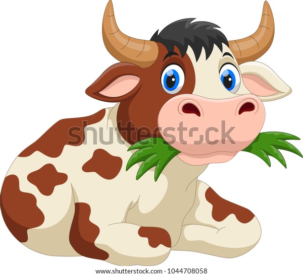 Download Cute Cartoon Cow Eating Grass Stock Vector (Royalty Free ...