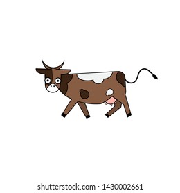 Cute cartoon cow funny illustration,  isolated on white background. Vector icon for web and print decoration or milk products,  farm animal. 