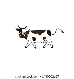 Cute cartoon cow funny illustration,  isolated on white background. Vector icon for web and print decoration or milk products,  farm animal. 