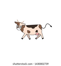 Cute cartoon cow funny illustration,  isolated on white background. Vector icon for web and print decoration or milk products,  farm animal. 