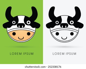 Cute cartoon cow hat on smile child head ,Toy shop, logo, symbol, icon, graphic, vector.