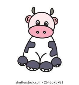 Cute Cartoon Cow Illustration with Black and White Spots and Pink Nose
