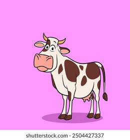 Cute Cartoon Cow Illustration Farm Animal Character