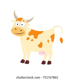 Cute cartoon cow. Isolated on white background. Vector illustration.
