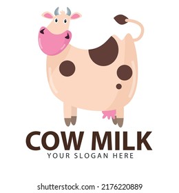 Cute cartoon cow logo illustration