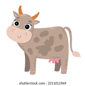 Cute Cartoon Cow. Picture For Childrens Book About Farm Animals