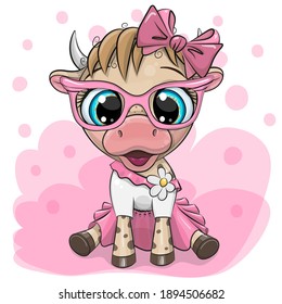 Cute Cartoon Cow In A Pink Glasses