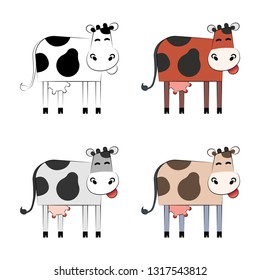 Cute cartoon cow set.
