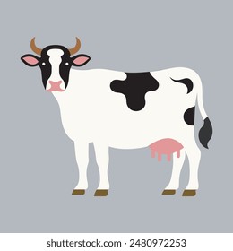 Cute cartoon cow vector, dairy products, farming.