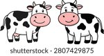 Cute Cartoon Cow Vector Illustration – Happy Smiling Dairy Cows Set