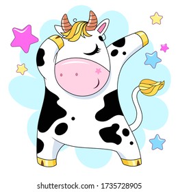 Cute cartoon cow. Vector illustration with bull, symbol of the Chinese new year 2021 - funny ox
