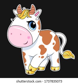 Cute cartoon cow. Vector illustration with bull, symbol of the Chinese new year 2021 - funny ox