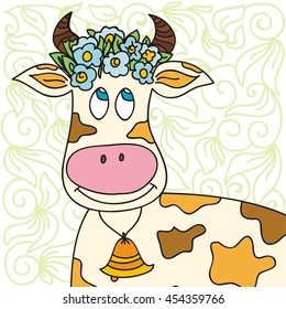 Cute cartoon cow. Vector illustration.