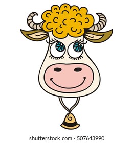 Cute cartoon cow. Vector illustration.