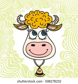 Cute cartoon cow. Vector illustration.