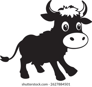 Cute Cartoon Cow Vector, Minimalist Farm Animal Illustration	
