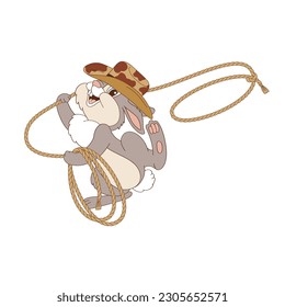 Cute cartoon cowboy bunny rodeo vector illustration. Western Easter aesthetic print design. 